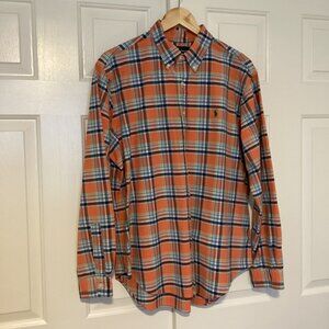 Ralph Lauren Orange Plaid Checked Cotton Long Sleeve Men’s Shirt Size XL